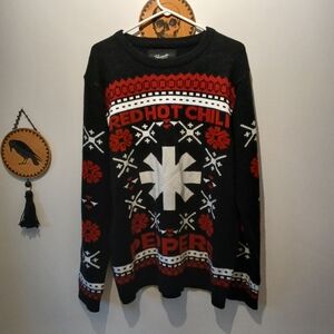 Red Hot Chilli Peppers Red White and Black Bravado Ugly Christmas Sweater